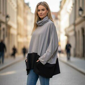 JOFIT Gray Black Colorblock Poncho Top | Sporty Chic Athleisure | NWT 2024